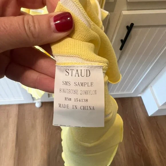 STAUD fit and flare lemon and white long sleeve dress - Picture 5 of 6